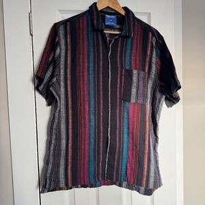 Without Walls Mens Striped Camp Shirt Medium M Short Sleeve Button Up Cotton